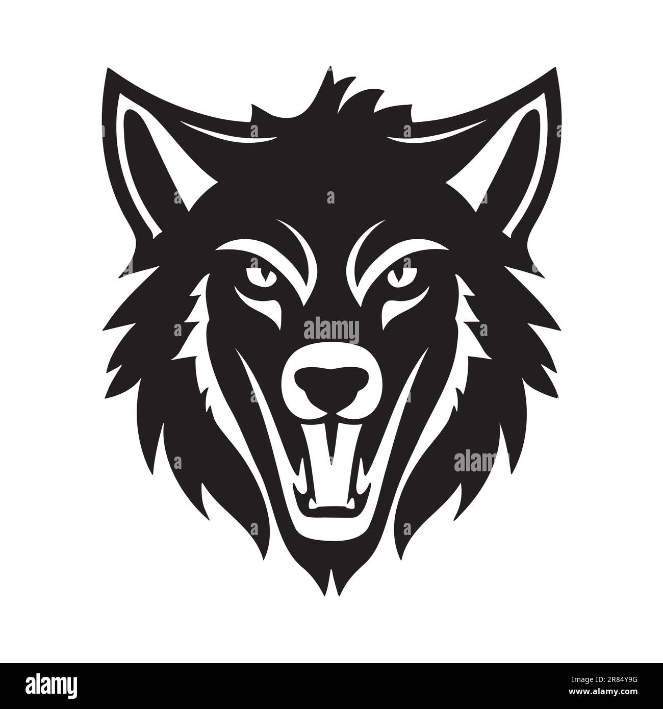 Icône vecteur noir et blanc tête de loup. Modèle pour logo, emblème ou badge Illustration de Vecteur