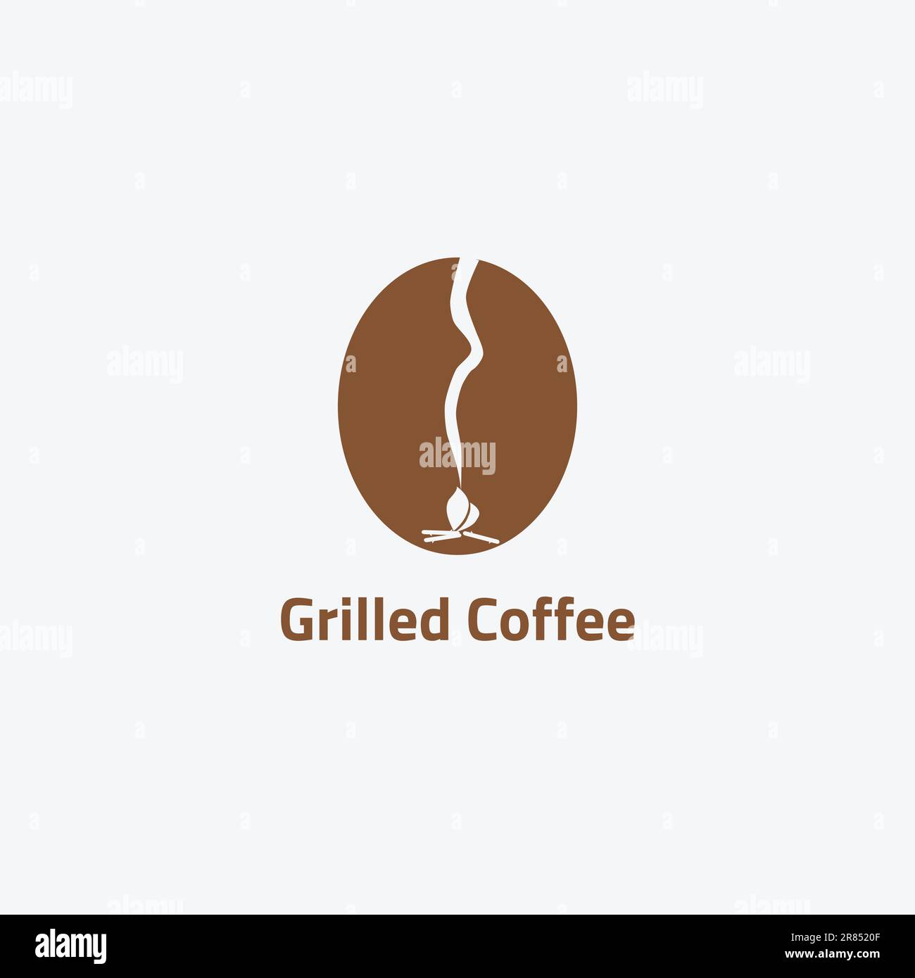 Logo de grain de café avec espace négatif de feu de camp. Illustration de Vecteur