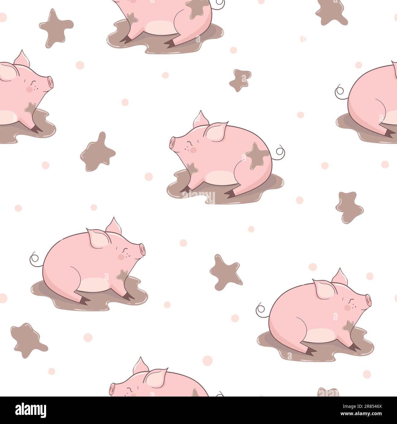 Motif sans couture avec de jolis cochons dans la boue. Illustration de Vecteur