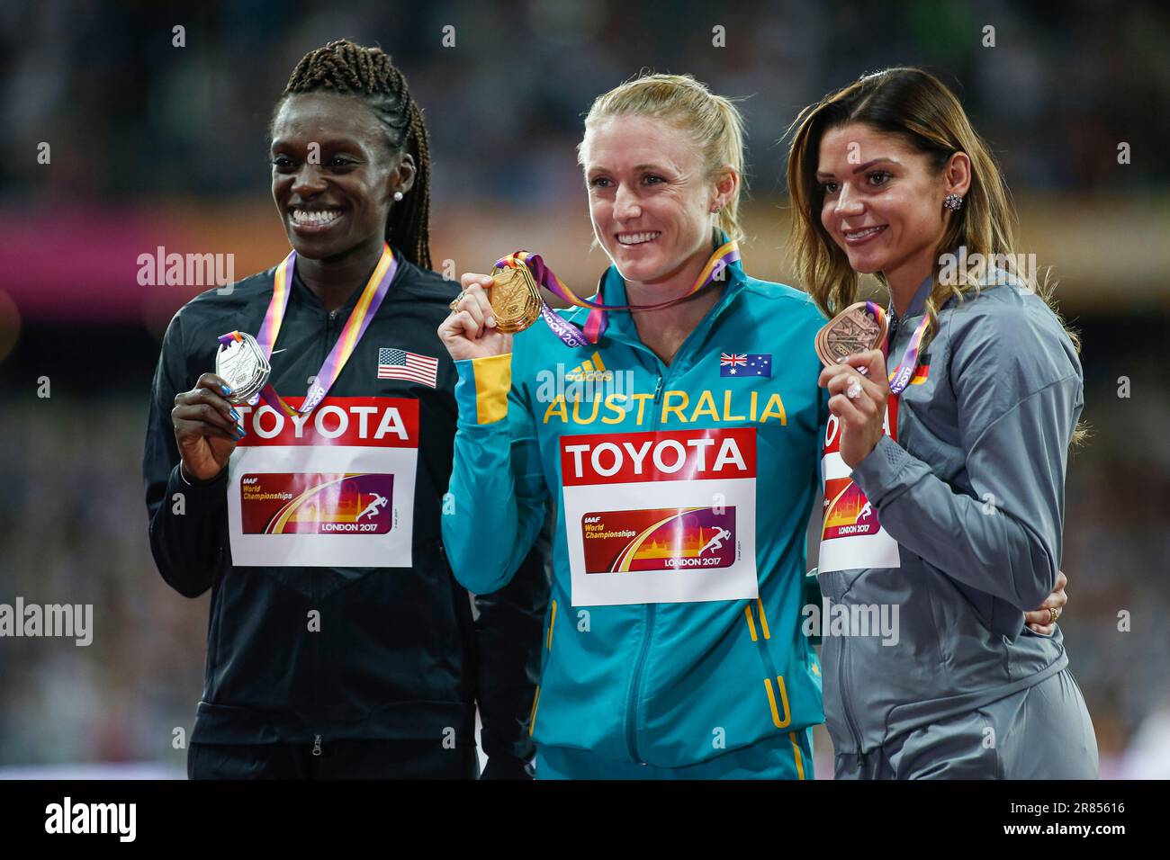 Sally Pearson à la cérémonie de remise des prix et à la réception de la médaille aux Championnats du monde d'athlétisme de Londres 2017. Banque D'Images