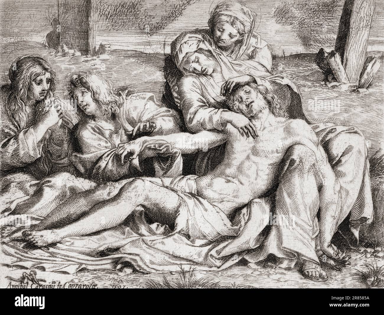 La Lamentation de Caprarola, après la gravure d'Annibale Carracci . De l'Histoire de la Gravoure, publié en 1880 Banque D'Images