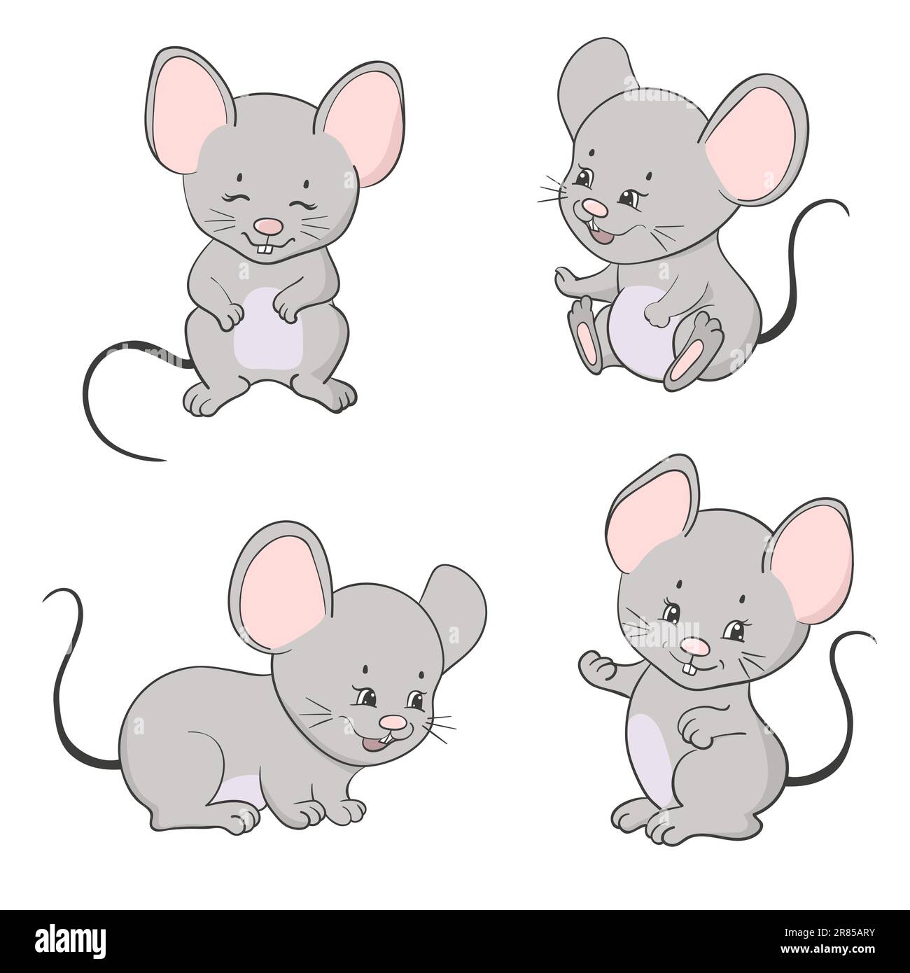 Ensemble de mignons petites souris de dessin animé. Collection de souris vectorielles. Illustration de Vecteur