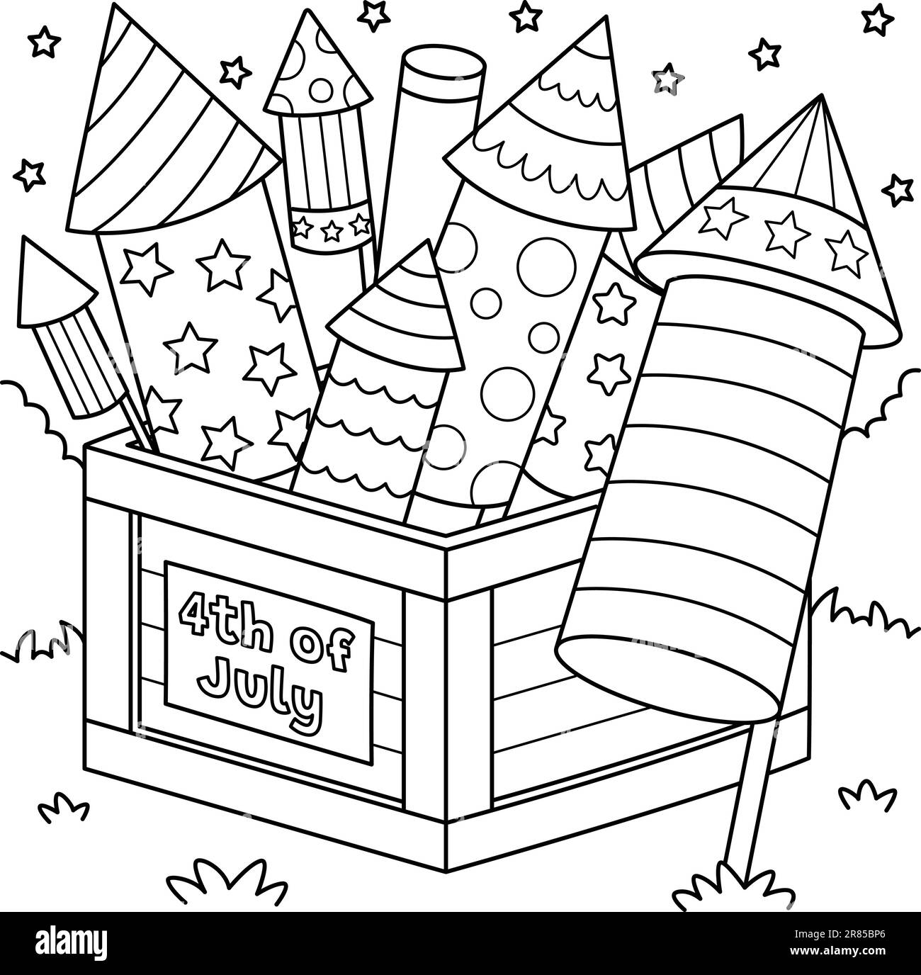 4th de juillet Fireworks coloriage page pour enfants Illustration de Vecteur