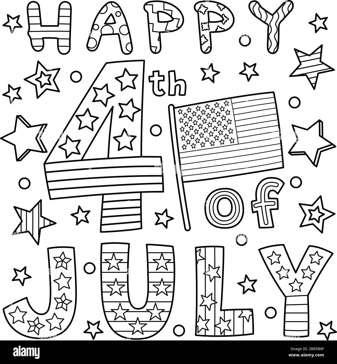 Happy 4th de juillet coloriage page pour enfants Illustration de Vecteur