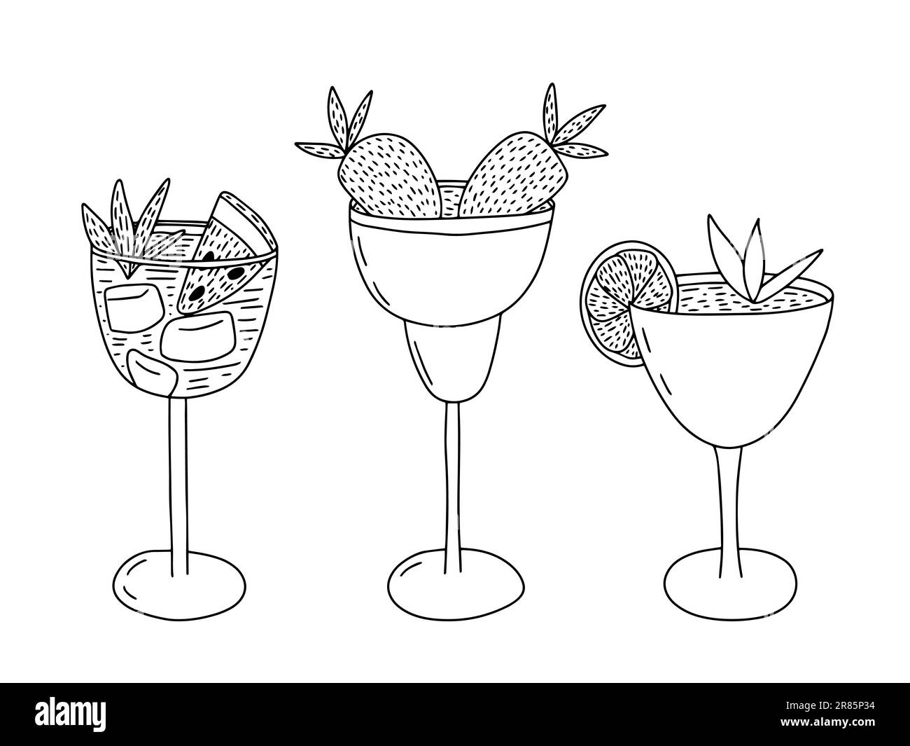 Ensemble de croquis de verres à cocktail alcoolisés Vector Illustration de Vecteur