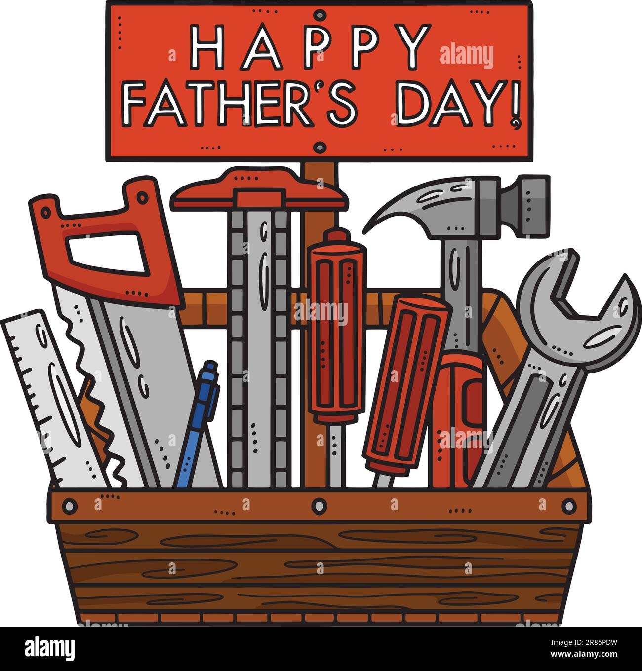 Boîte à outils Happy Pères Day dessin animé Clipart coloré Image  Vectorielle Stock - Alamy