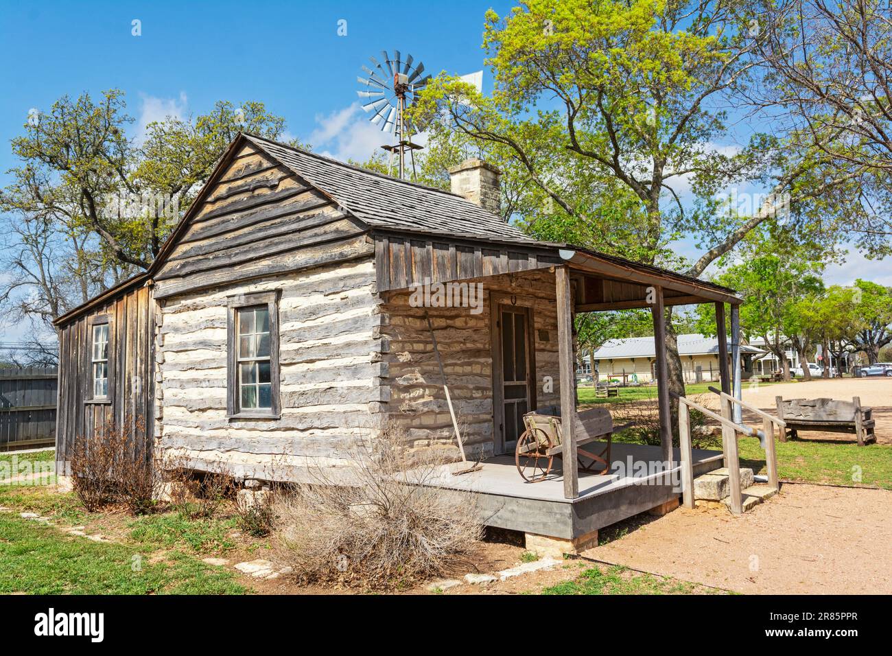 Texas, Hill Country, Gillespie County, Pioneer Museum, Walton - Smith Log Cabin, vers 19C Banque D'Images