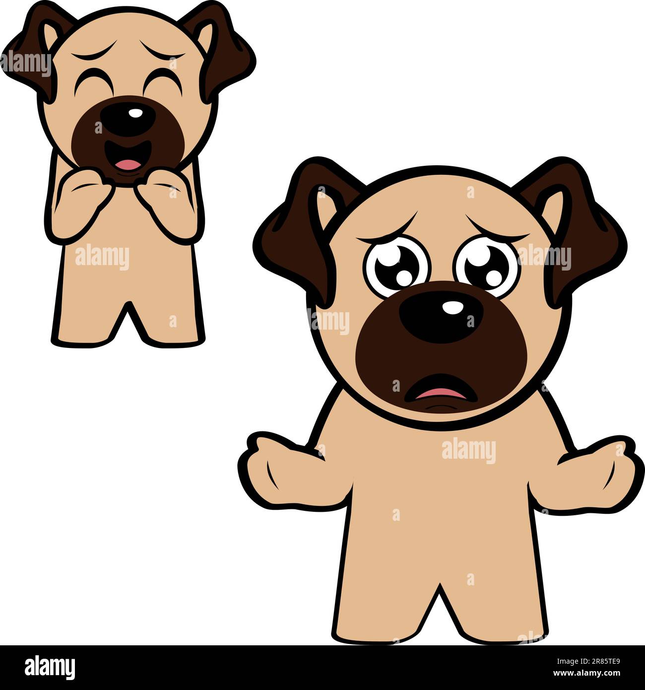 collection de packs d'expressions debout de dessin animé de personnage de chien pug au format vectoriel Illustration de Vecteur
