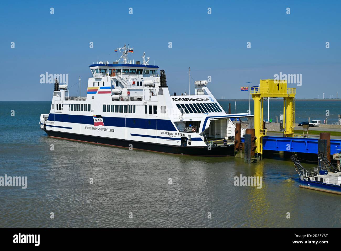 Ferry, Dagebull, Îles frisonnes, Mer des Wadden, Allemagne Banque D'Images