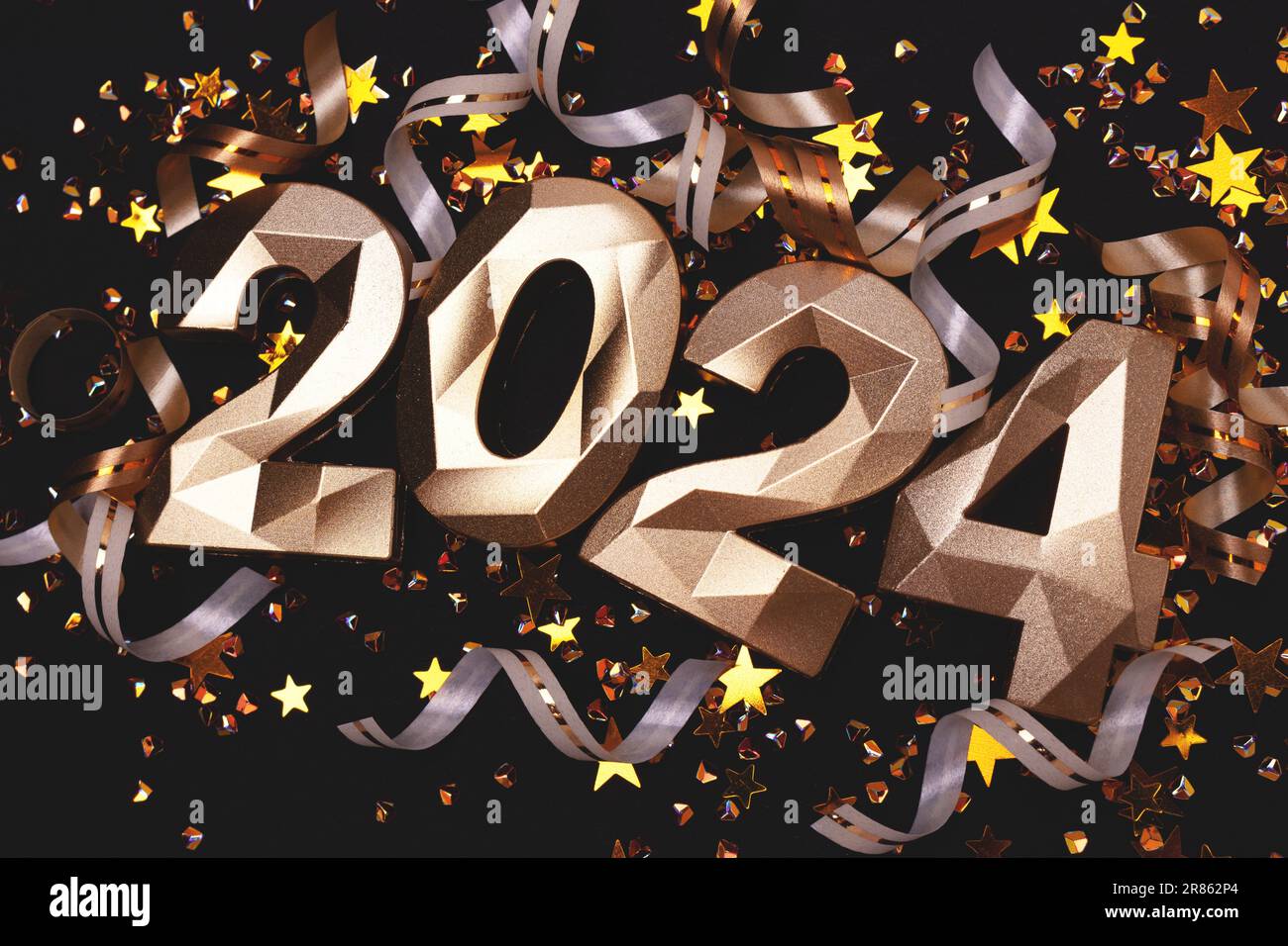 2024 gold colored numbers and glittering confetti on a vivid bright green  background. New Year composition. Text background. New year and business  con Stock Photo - Alamy