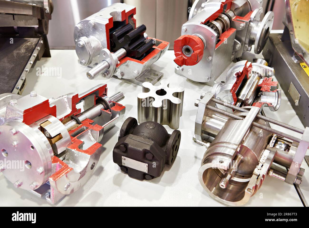 Pièces pour pompes de l'industrie alimentaire en exposition Banque D'Images