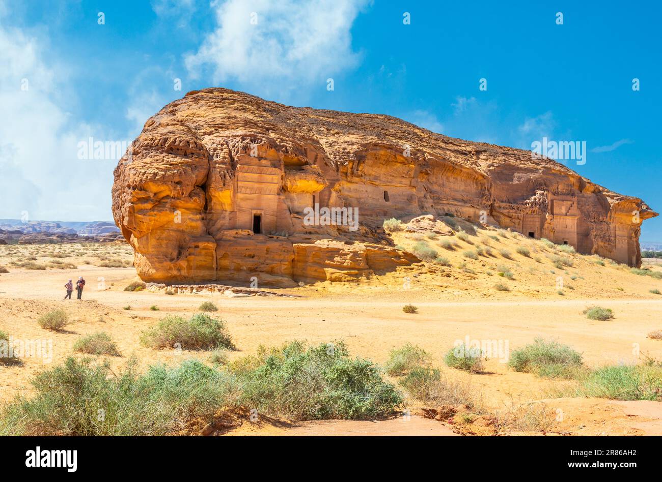 Jabal al Ahmar tombes anciennes de la civilisation nabatéenne sculptées en pierre, Hegra, Madinah Saleh, Al Ula, Arabie Saoudite Banque D'Images