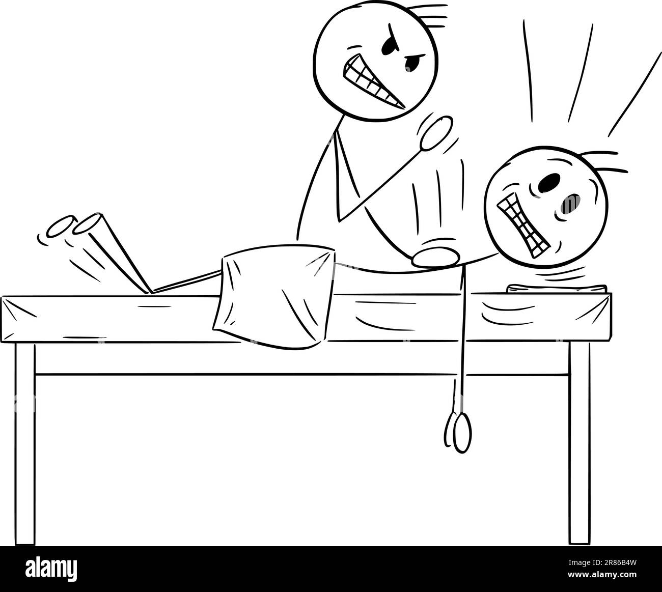 Thérapie douloureuse de massage du dos, Vector Cartoon Stick Illustration de figure Illustration de Vecteur