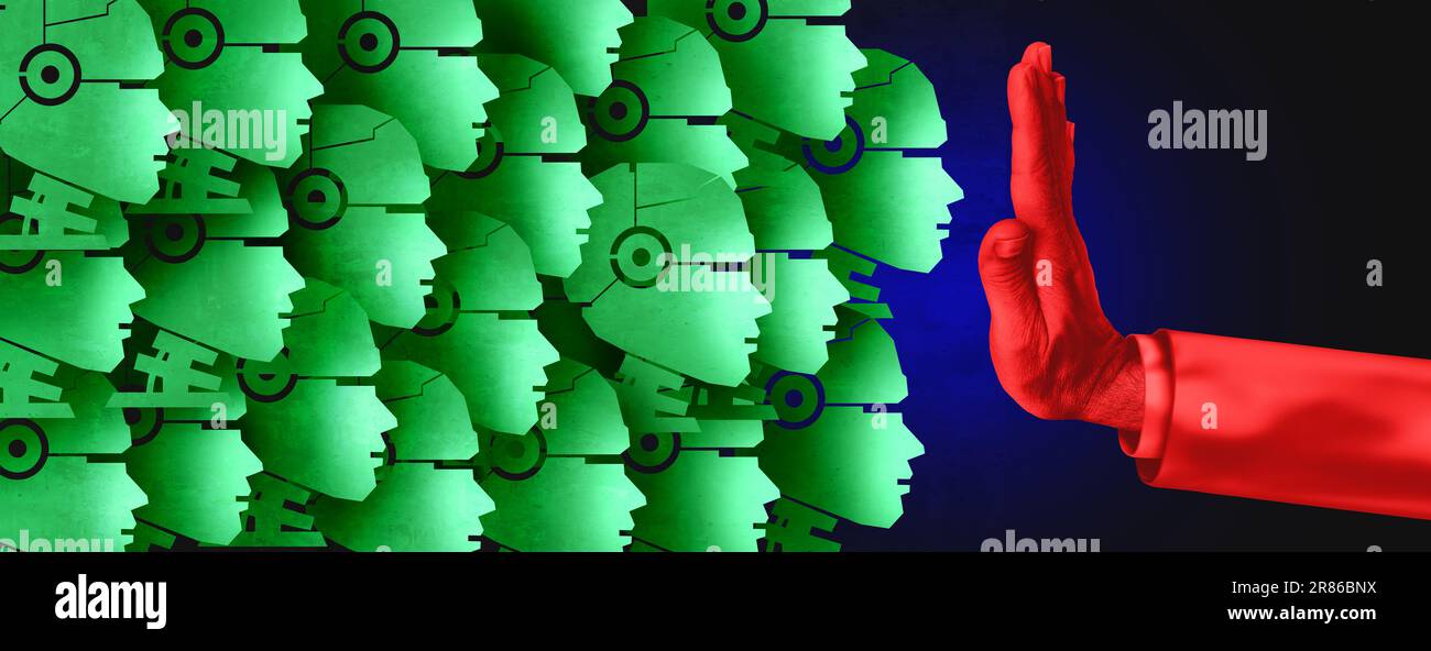 Contrôler l'IA et arrêter la croissance de la technologie de l'intelligence artificielle et interdire l'apprentissage machine ou réseaux neuronaux idée de technologie comme un profond Banque D'Images