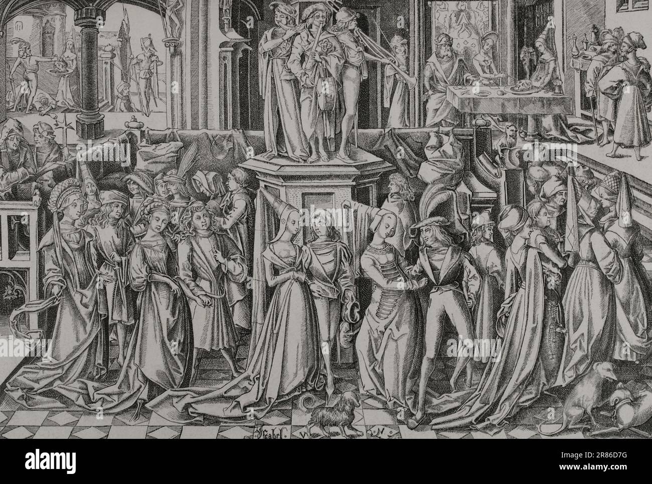 Herodias (c. 15 BC - c. 39 AD). Princesse iduméenne de la dynastie hérodienne de Judée. Marié à Hérode Philippe I et plus tard à Hérode Antipas. Mère de Salome. Gravure d'un original par Israel Van Mecken, fin 15th siècle. 'Les Arts au Moyen Age et l'Epoque de la Renaissance', par Paul Lacroix. Paris, 1877. Banque D'Images