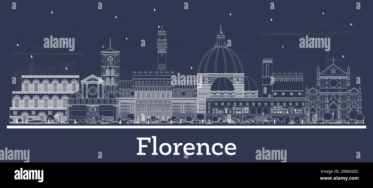Frontières Florence Italie Skyline avec White Buildings. Illustration vectorielle. Voyages d'affaires et tourisme concept avec architecture moderne. Illustration de Vecteur