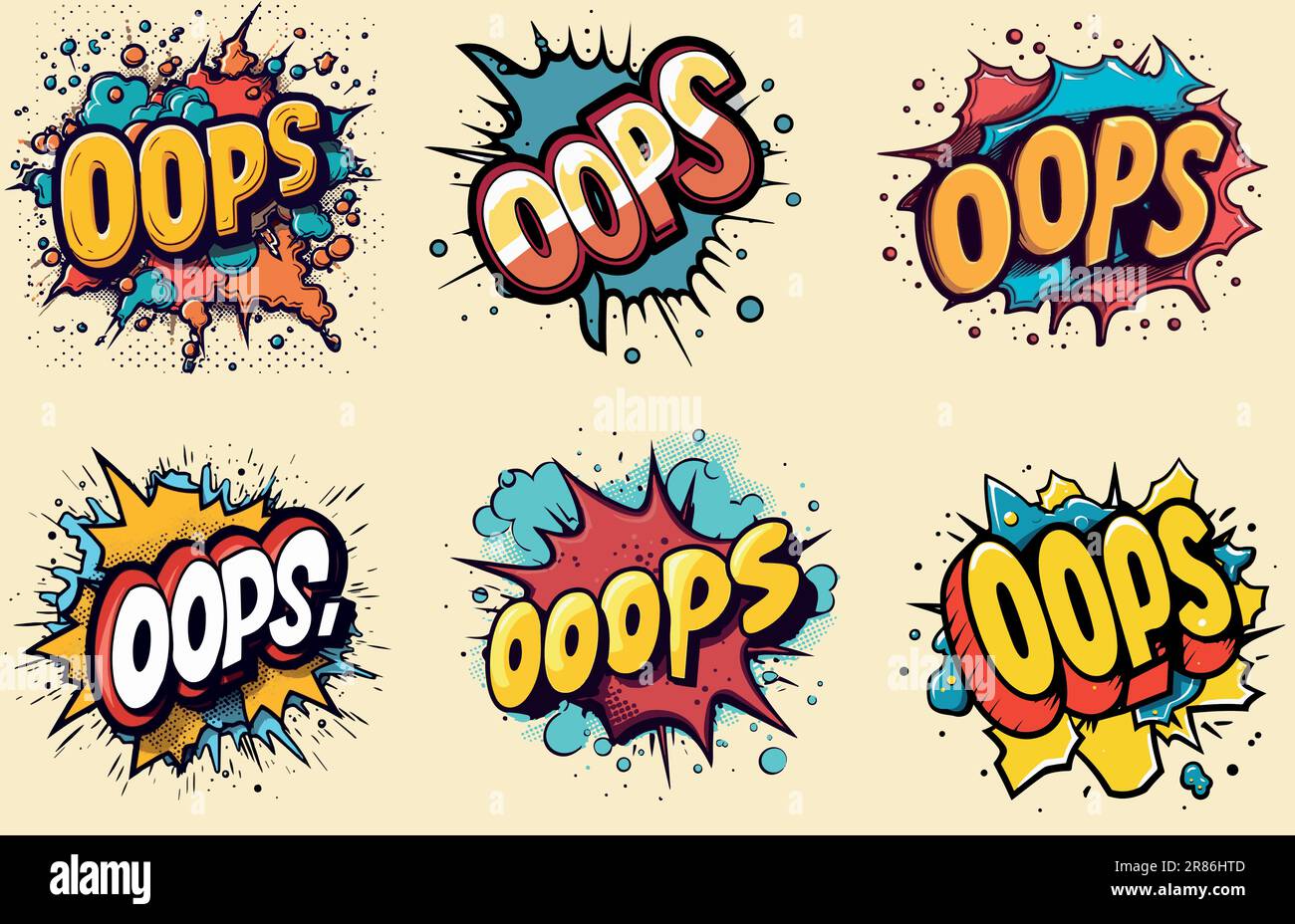 Jeu de nuages avec message d'art pop Oops Illustration de Vecteur