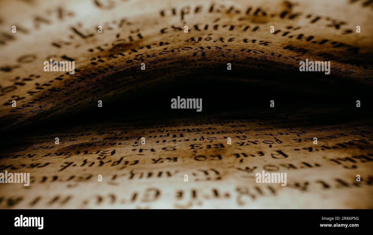 Arrière-plan macro d'un livre médiéval sauvegardé avec des écrits anciens.artefacts d'archives Banque D'Images