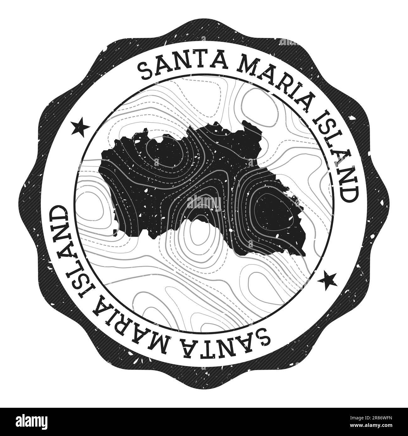 Timbre extérieur de l'île Santa Maria. Autocollant rond avec carte avec isolines topographiques. Illustration vectorielle. Illustration de Vecteur