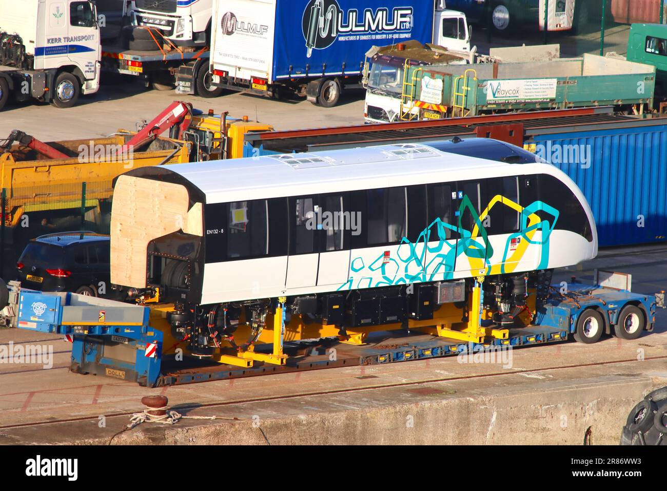 Alstom INNOVIA 300 unité, numéro en 132-8 partie d'un envoi à destination du projet Monorail du Caire en Égypte. Ces unités sont construites au Royaume-Uni. Banque D'Images