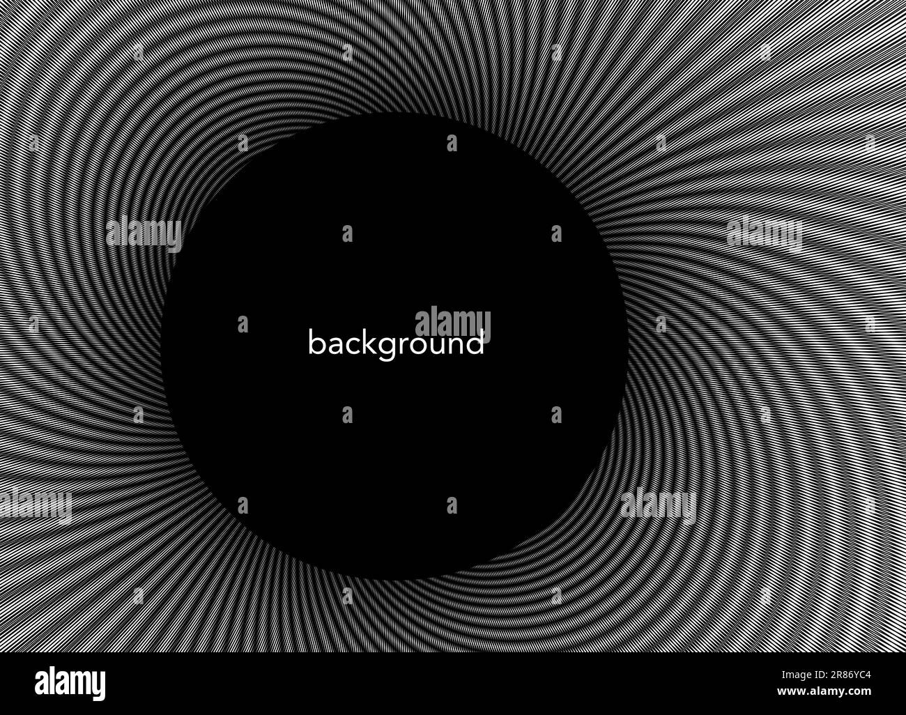 Rayons de soleil radiaux de couleur blanche et noire, arrière-plan de la ligne de tourbillon, spirale torsadé Radial hypnotique illusion psychédélique modèle tournant lignes ondulées Illustration de Vecteur