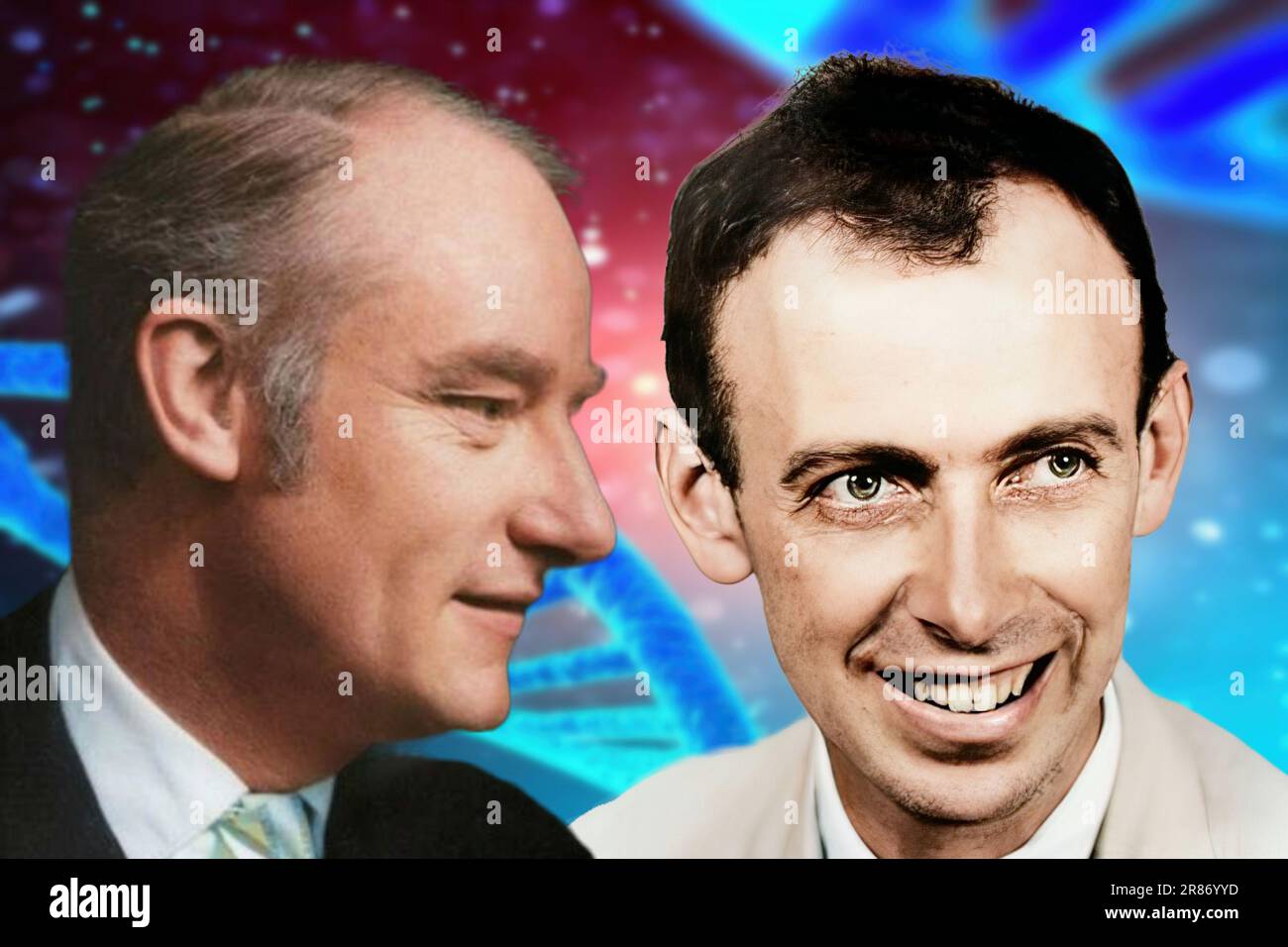 Les premiers Nobels, James Watson et Francis Crick pour la découverte de la structure de l'ADN, l'acide désoxyribonucléique Banque D'Images
