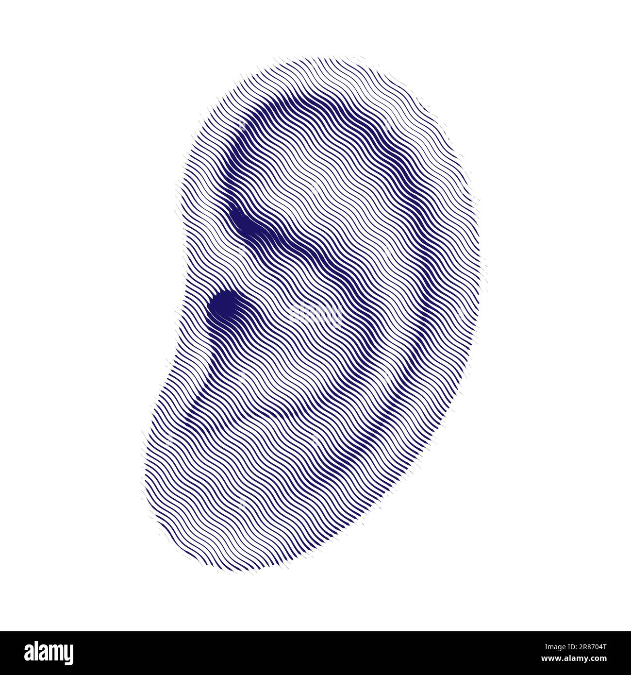 Main d'oreille gravée humaine dessiner clip art vintage, timbre ondulé bleu isolé sur fond blanc Illustration de Vecteur