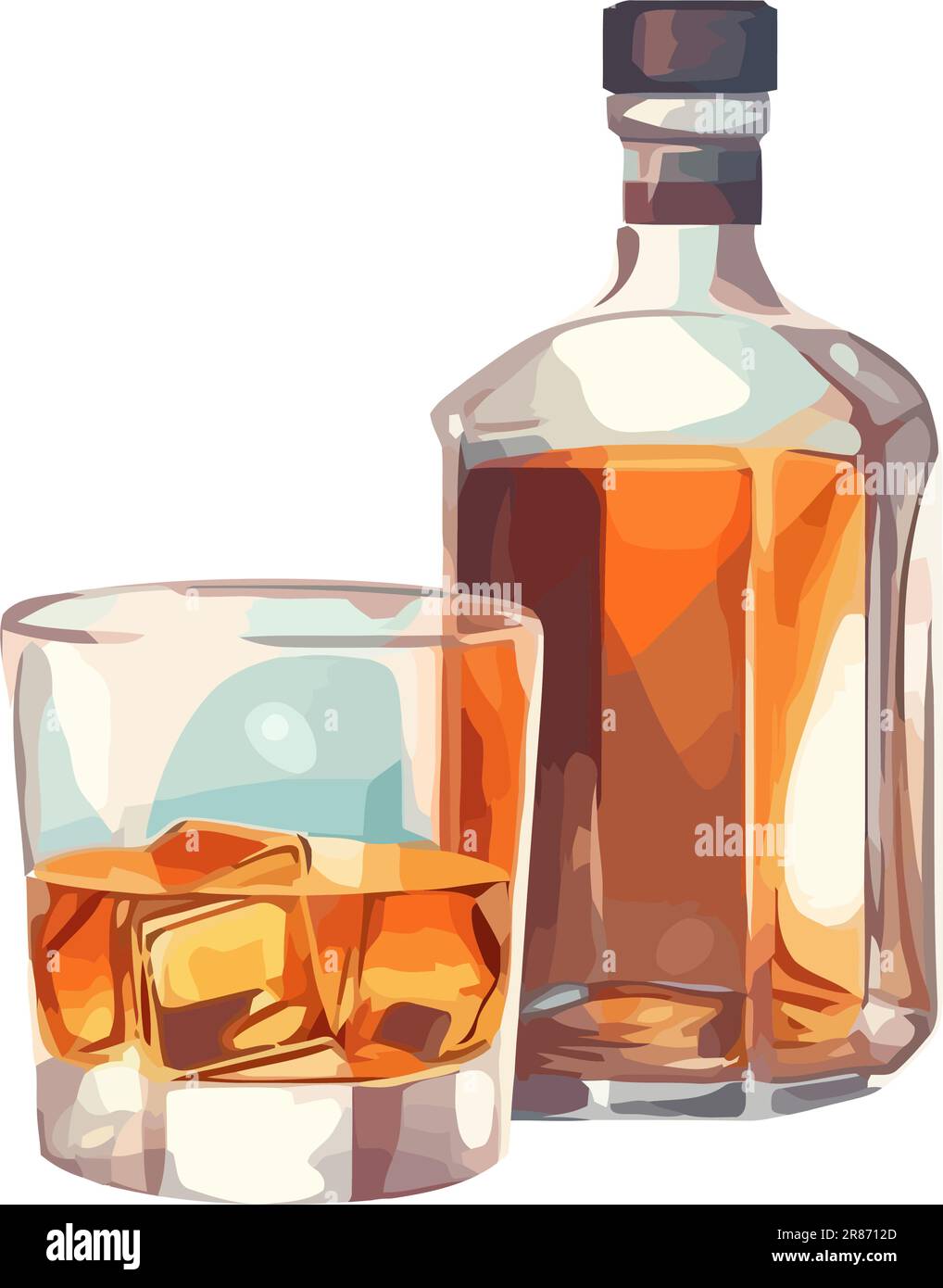 Bouteille de whisky et verre sur fond de glace Illustration de Vecteur