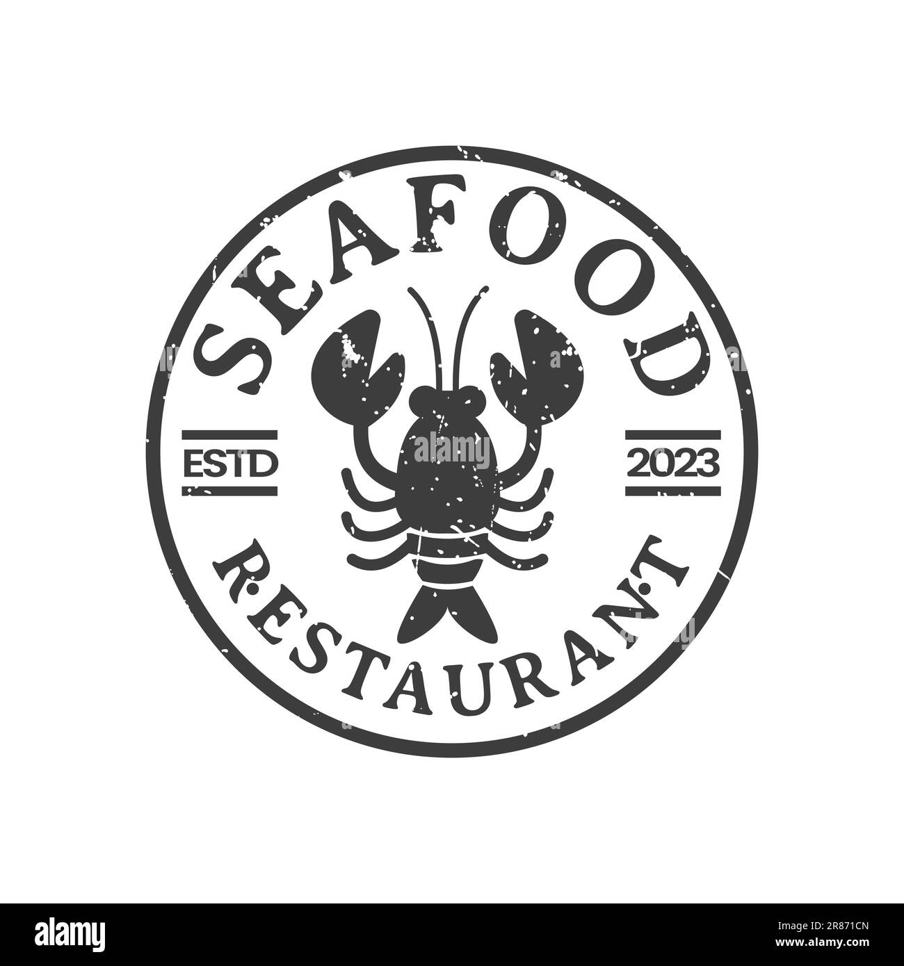Logo rétro de fruits de mer vintage pour le restaurant avec timbre vectoriel de silhouette de homard Illustration de Vecteur