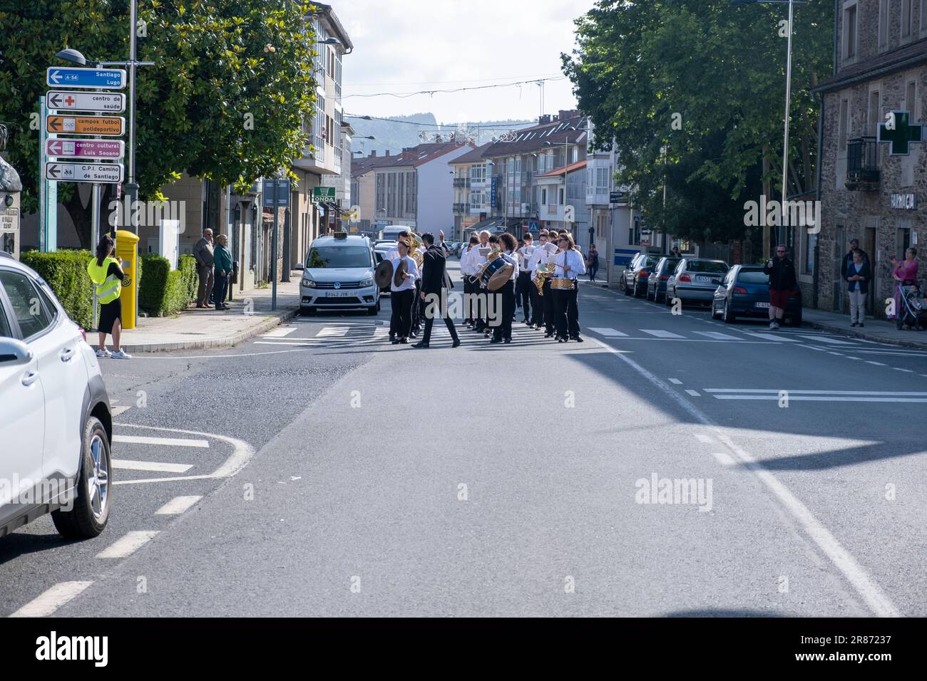 O Pedrouzo, O Pino Galice, Espagne - 11 juin 2023. Musiciens à la célébration du Corpus de Arca 2023 Banque D'Images