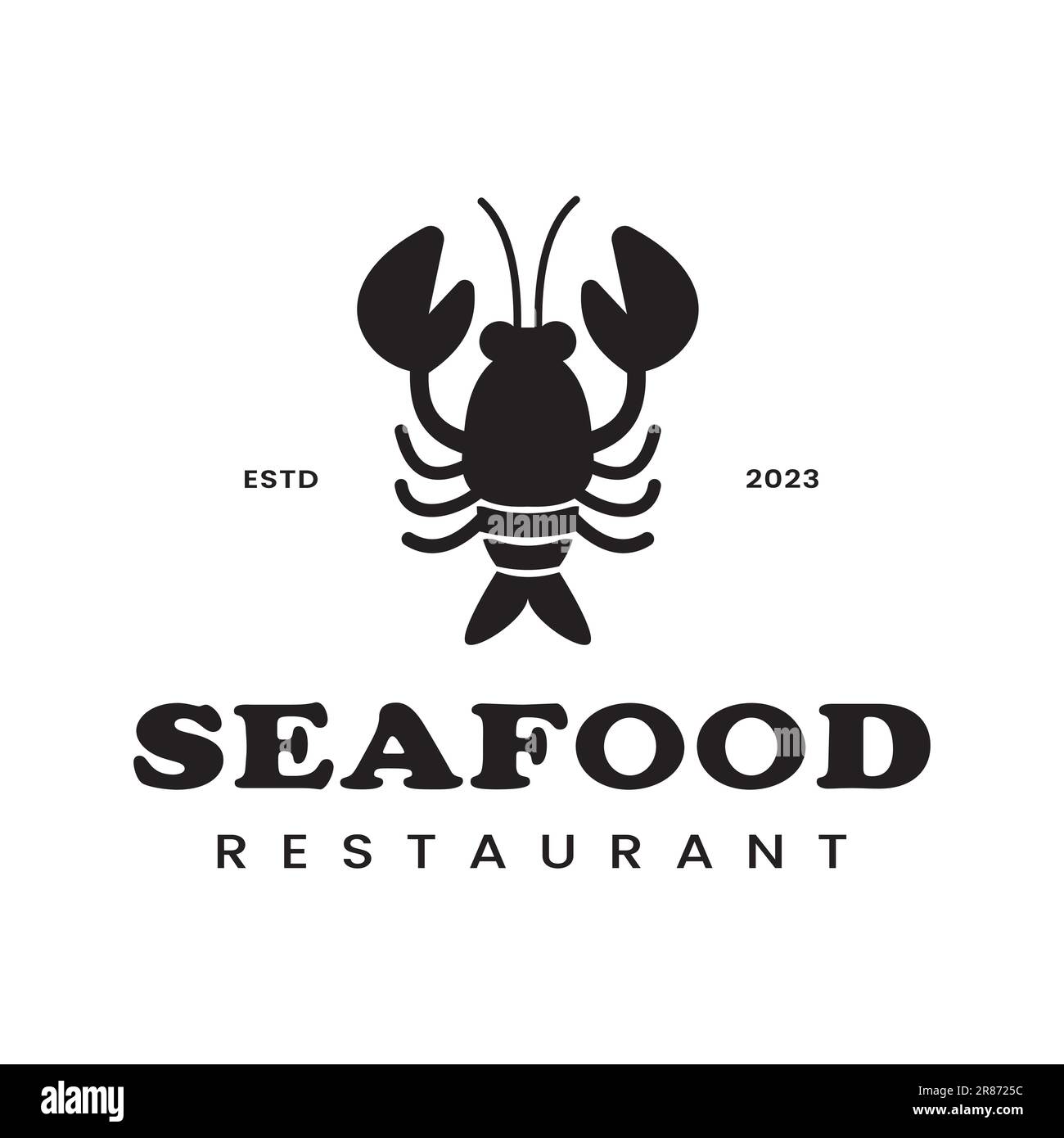 Logo rétro de fruits de mer vintage pour le restaurant avec une silhouette de homard Illustration de Vecteur