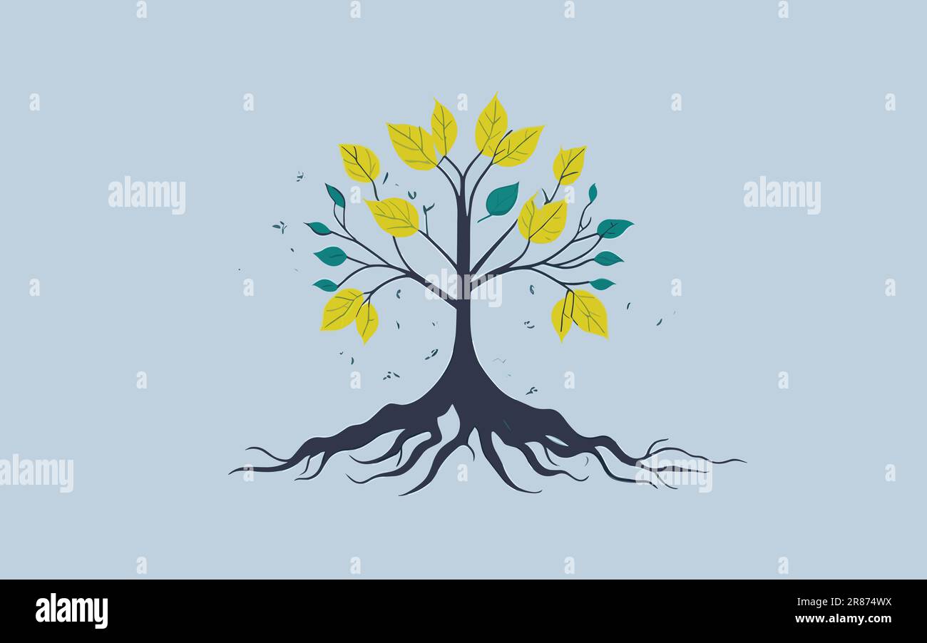 illustration vectorielle minimaliste qui symbolise le concept de croissance et de transformation. une seule plante ou un seul arbre avec ses racines fermement enracinées et Illustration de Vecteur