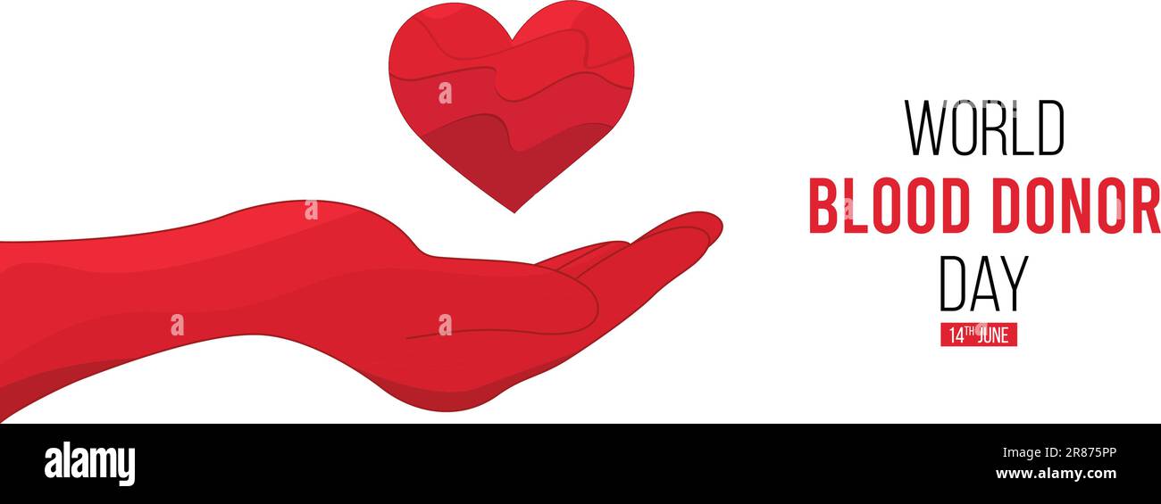 Journée mondiale du coeur, journée du donneur de sang, main rouge avec coeur, journée mondiale du donneur 2026 Illustration de Vecteur
