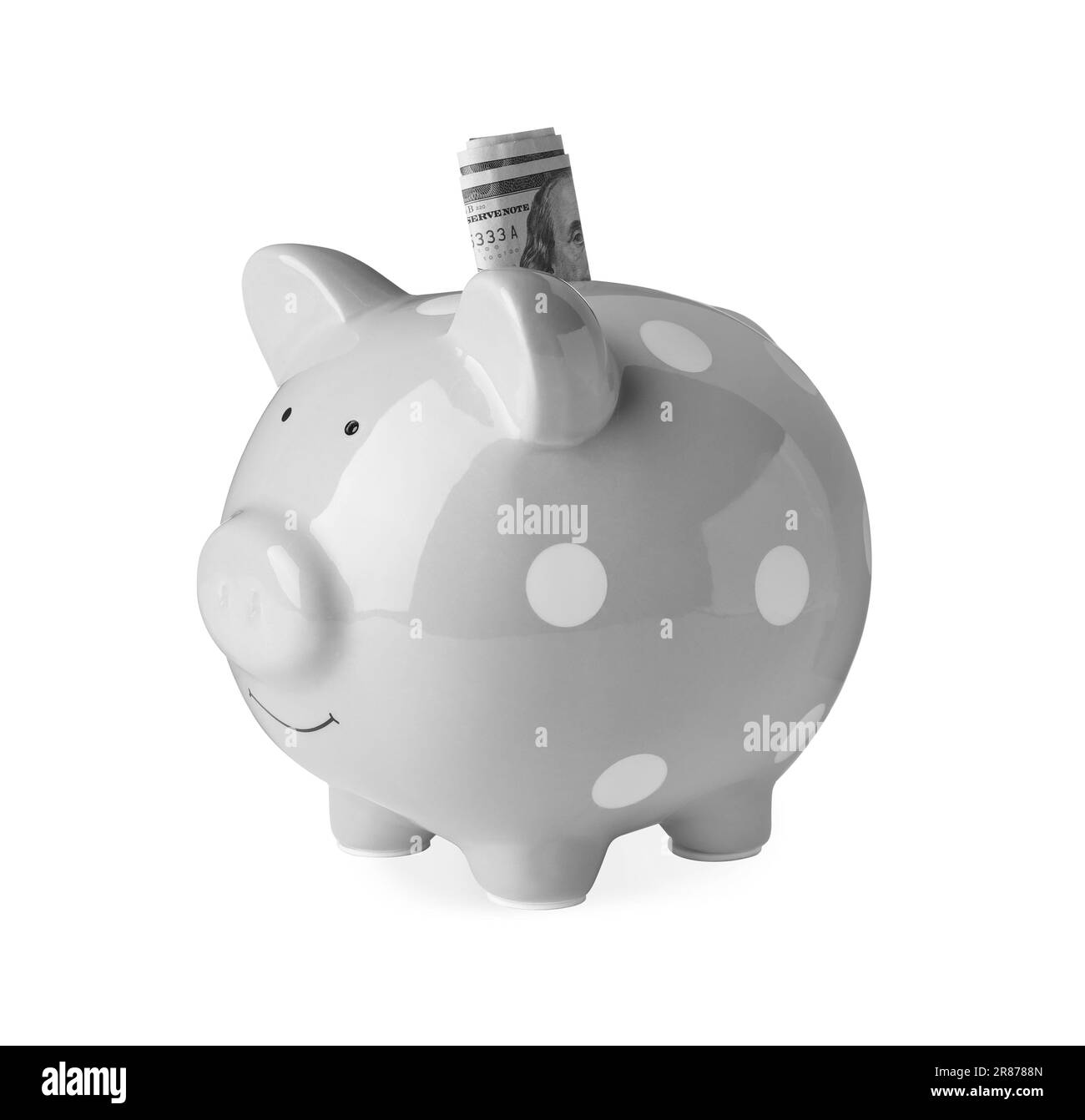 Banque de pigeons avec billets sur fond blanc Banque D'Images