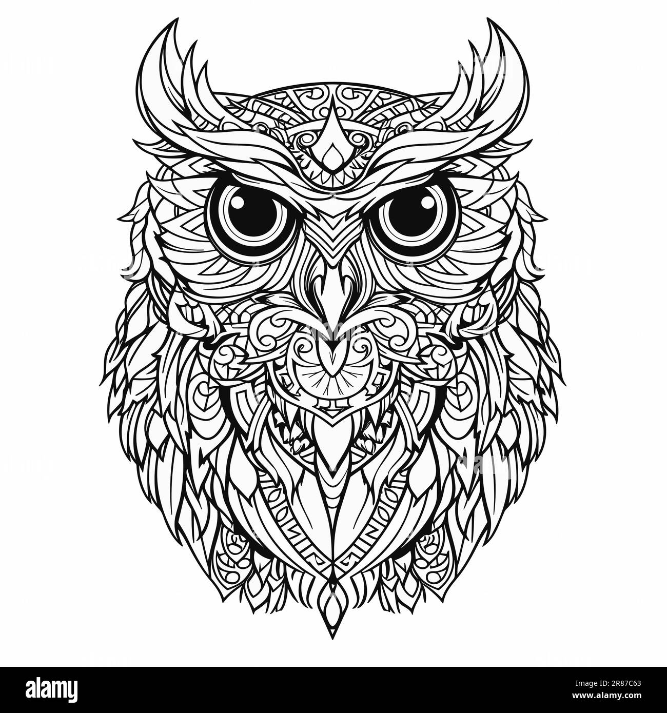 Un joli hibou coloriage livre page style art ligne illustration vectorielle, isolé sur un fond blanc. Illustration de Vecteur