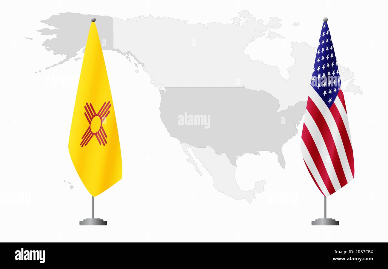 Nouveau Mexique drapeaux des États-Unis et des États-Unis pour une réunion officielle sur fond de carte du monde. Illustration de Vecteur