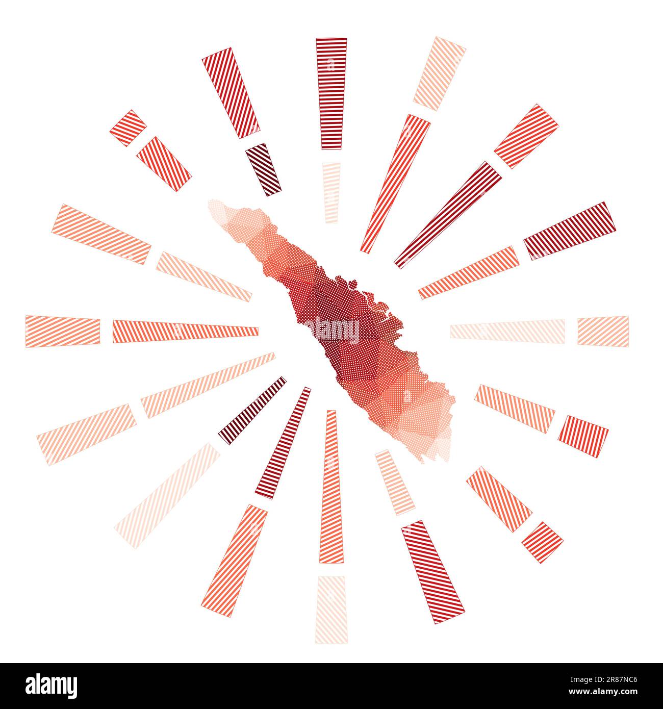 Sumatra Sunburst. Faible rayure de polyrayons et carte de l'île. Illustration vectorielle attrayante. Illustration de Vecteur