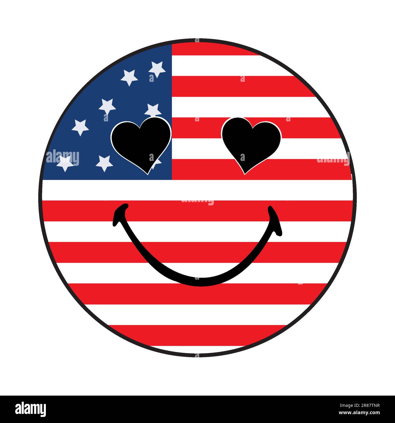 Drapeau américain rétro visage Smiley. Vintage USA Flag Patriotic Smile face Illustration de Vecteur