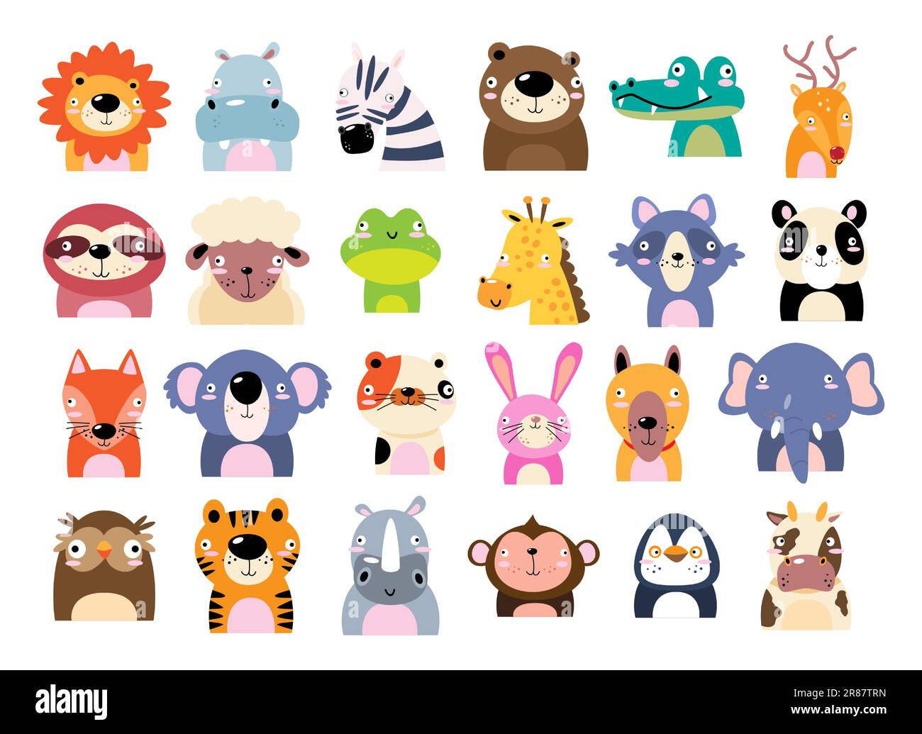 Ensemble d'animaux sauvages . Visage stupide . Illustration vectorielle . Illustration de Vecteur