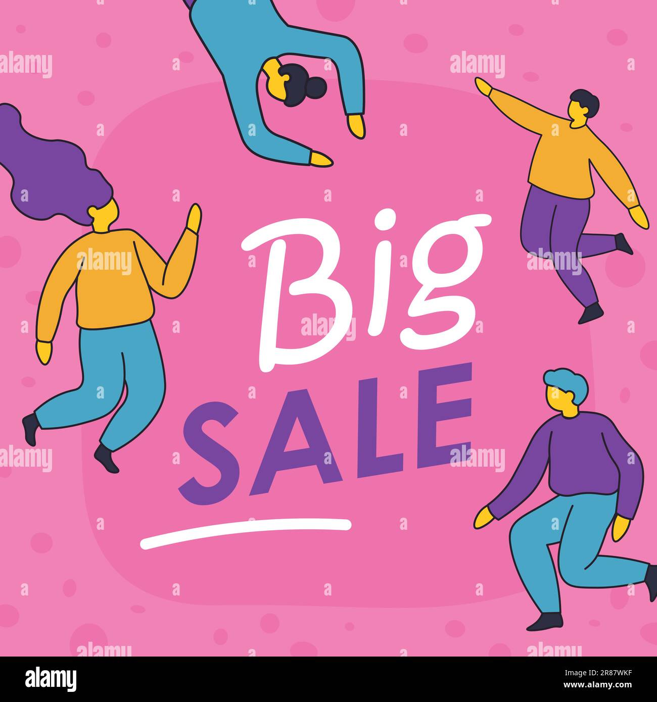 Shopping avec des ventes et des réductions, une grande réduction de prix pour les clients et les clients. Personnes achetant des produits et des articles, bannière promotionnelle ou de la publicité Illustration de Vecteur