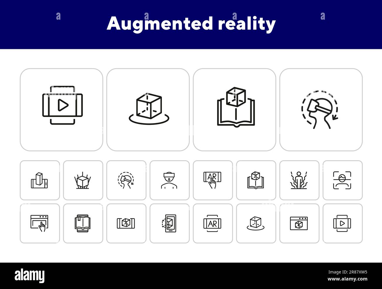 Jeu d'icônes de ligne de réalité augmentée Illustration de Vecteur