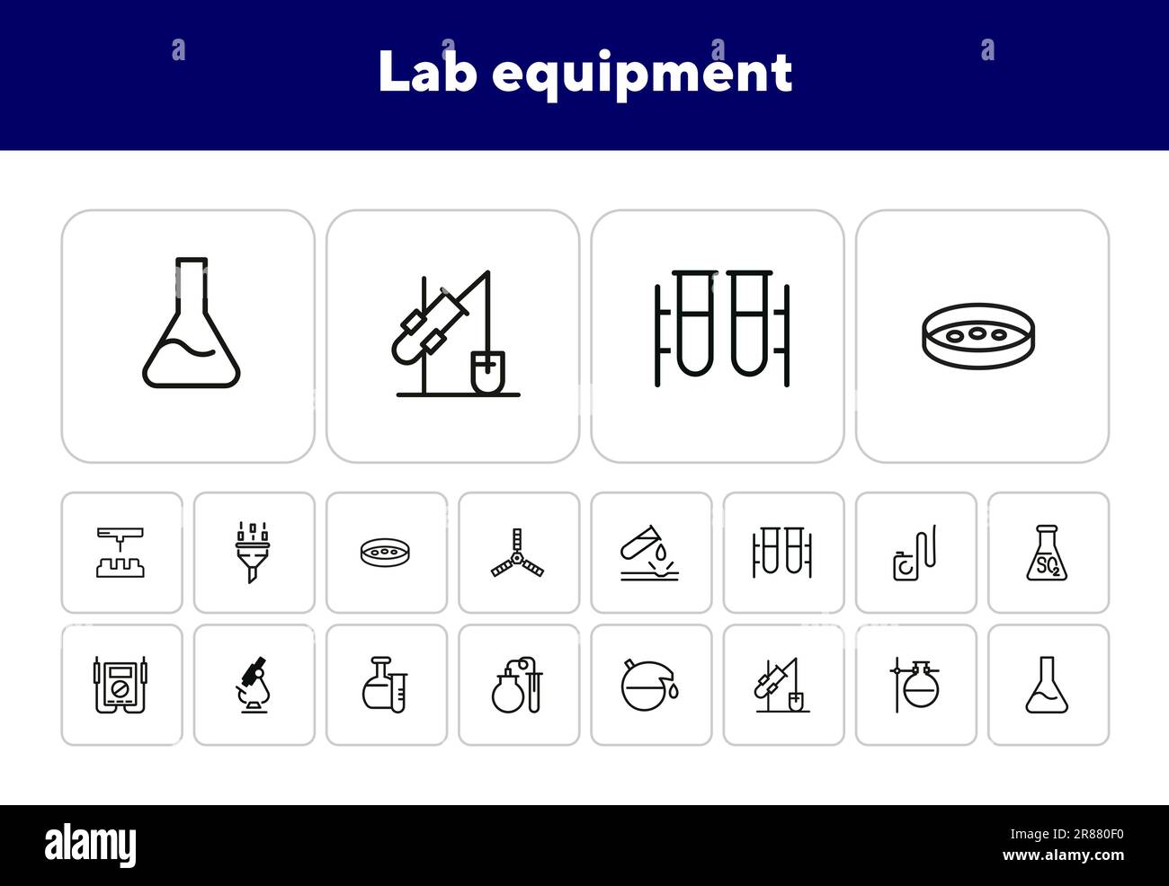 Jeu d'icônes de ligne d'équipement de laboratoire Illustration de Vecteur
