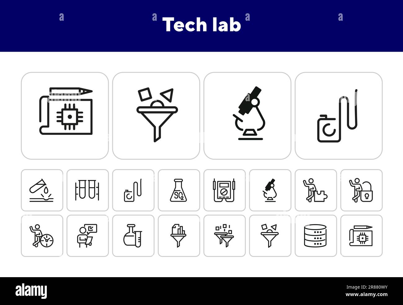 Jeu d'icônes de la ligne de laboratoire technique Illustration de Vecteur