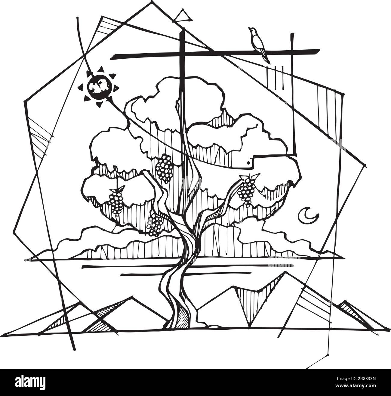 Illustration vectorielle ou dessin de vigne et de branches dessinées à la main Illustration de Vecteur