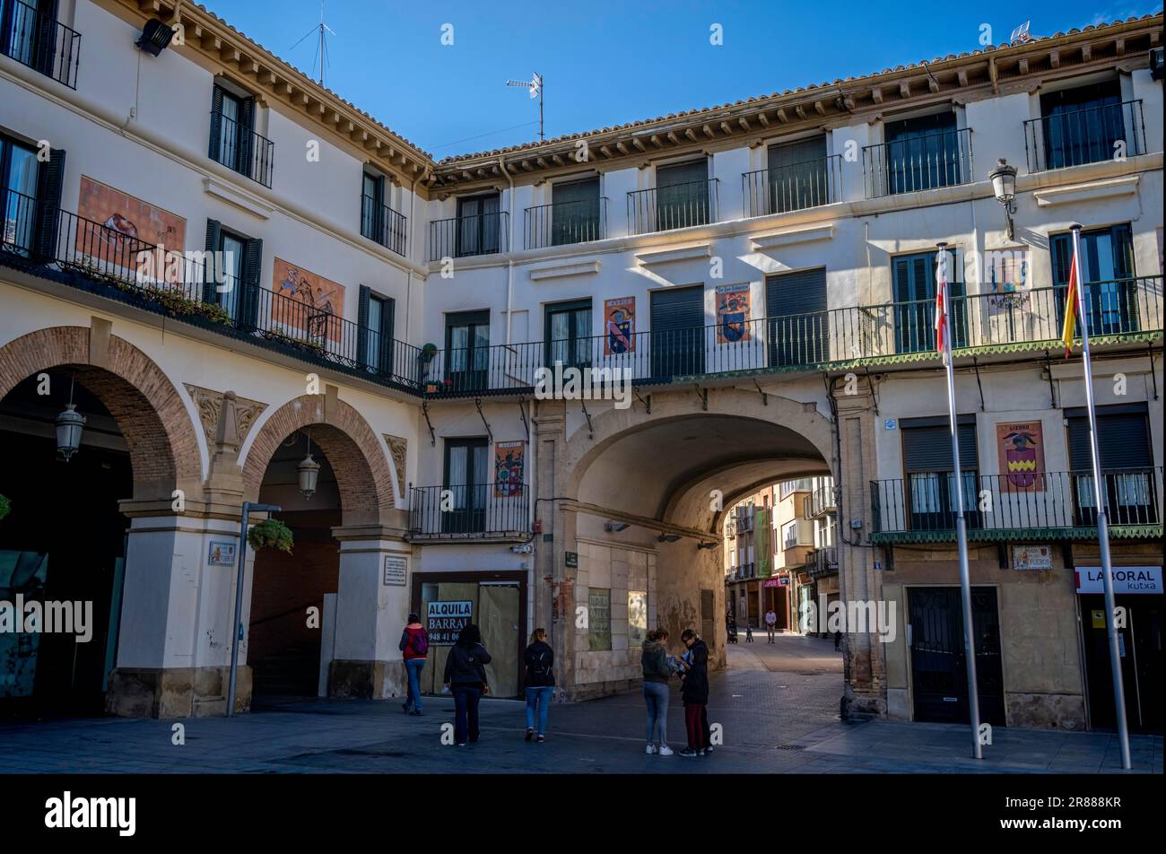 Plaza Nueva ou Plaza de los Fueros, Tudela, Navarre, Espagne Banque D'Images