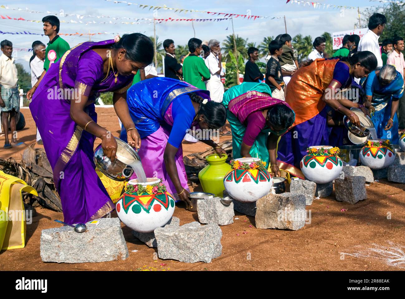 Femmes qui participent à la célébration du Pongal à Polachi, Tamil Nadu, Inde du Sud, Inde, Asie Banque D'Images