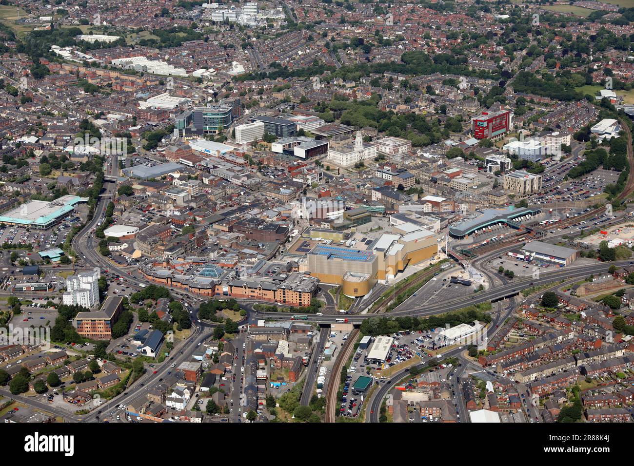 Vue aérienne du centre-ville de Barnsley, dans le Yorkshire du Sud Banque D'Images