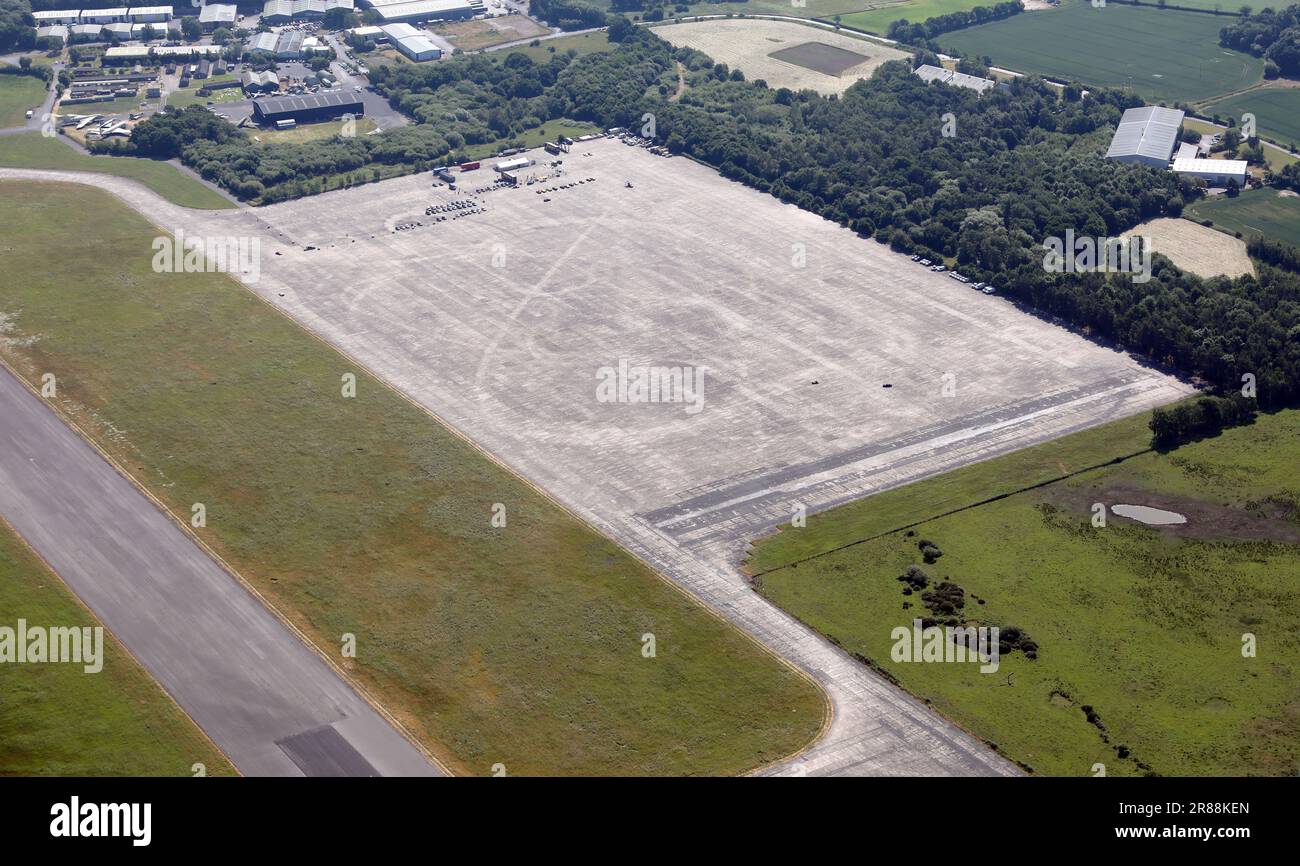 Vue aérienne de l'hippodrome d'Elvington Airfield, près de York, Royaume-Uni Banque D'Images