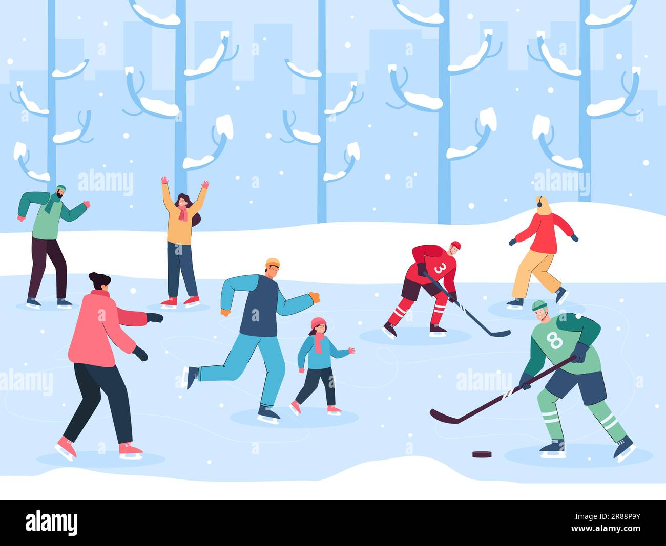 Patinoire avec patinage et hockey Illustration de Vecteur