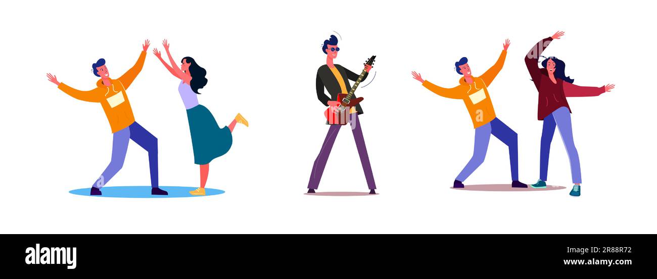 Ensemble de personnes dansant et se faisant passer les mains Illustration de Vecteur